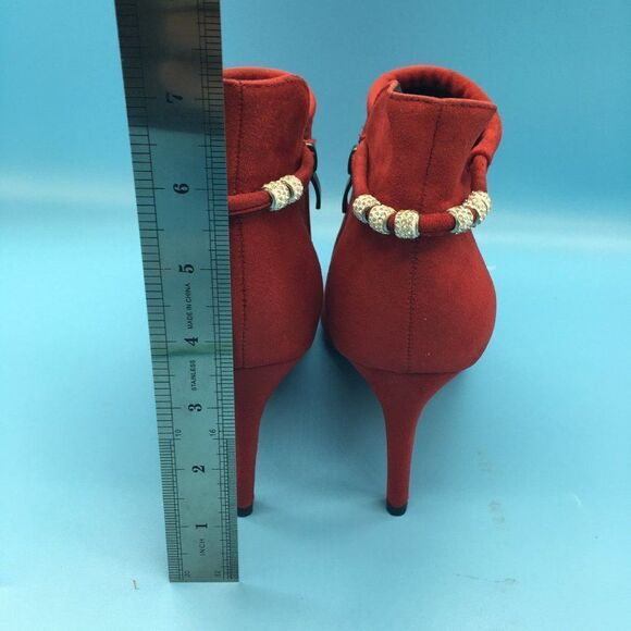 Red Women Mid Heel Booties Pumps Pointed Toe Ankle Boots Shoes - Picture 8 of 10